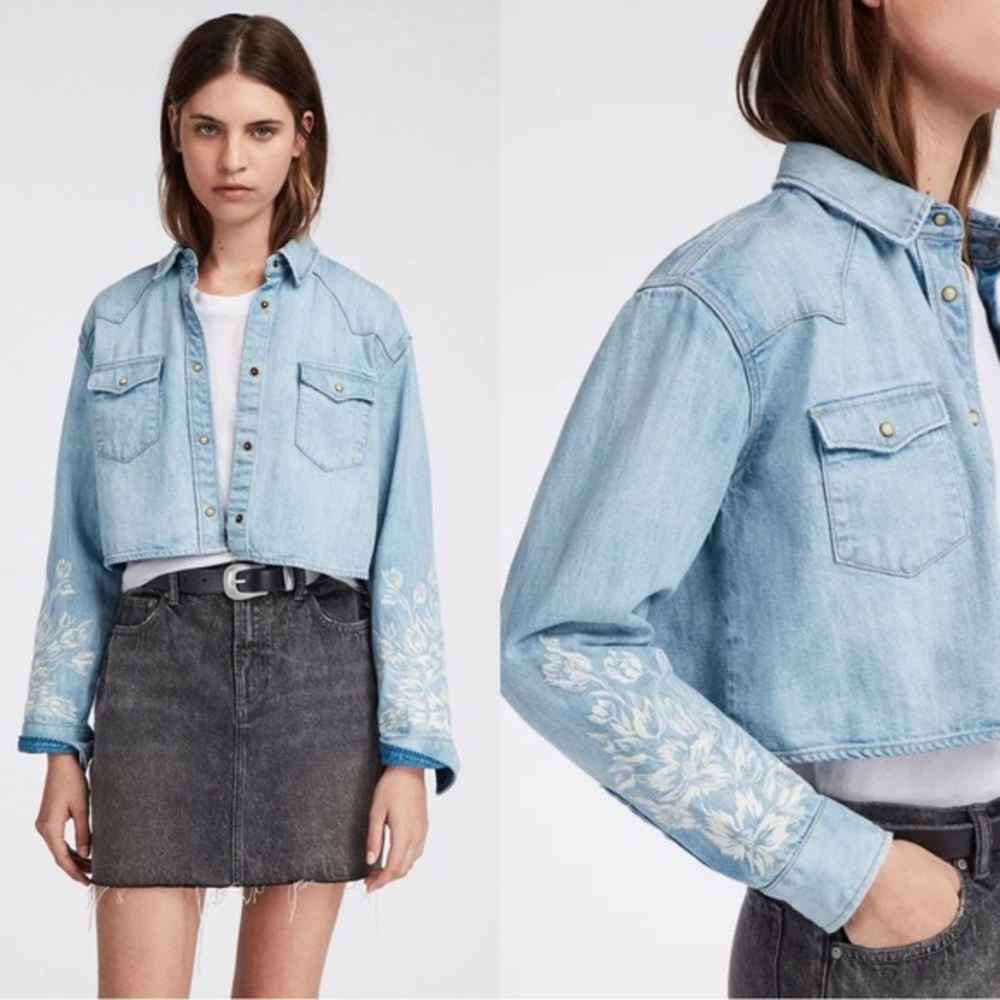 AllSaints Light Blue Cropped Denim Skirt